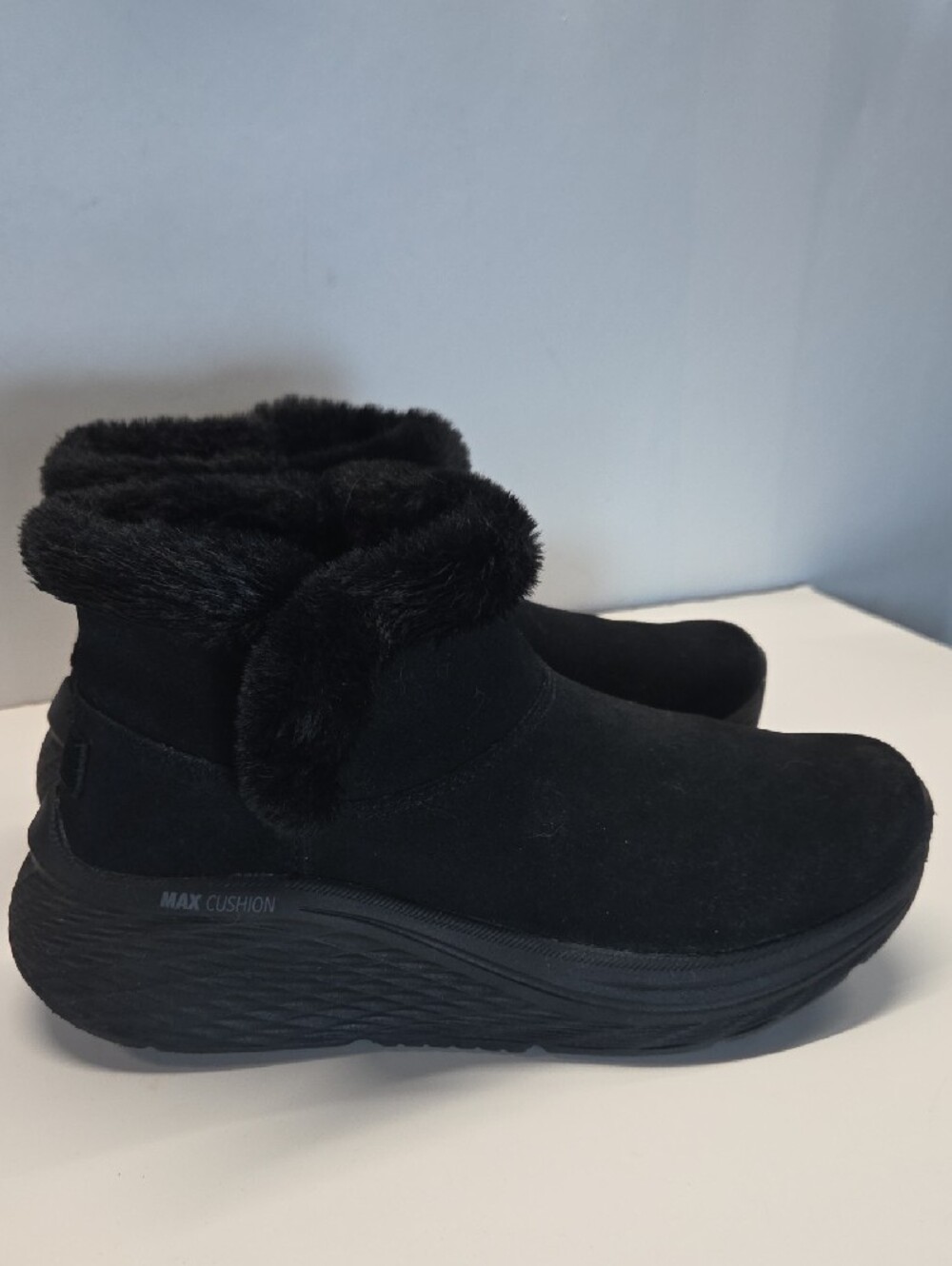 Skechers Black Faux-Fur Slip-On Ankle Booties Size 8 - Picture 3 of 8